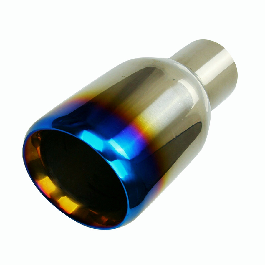Polished Stainless Blue Burnt Exhaust Double Layer Slant Tip 2.5Inlet 4Out