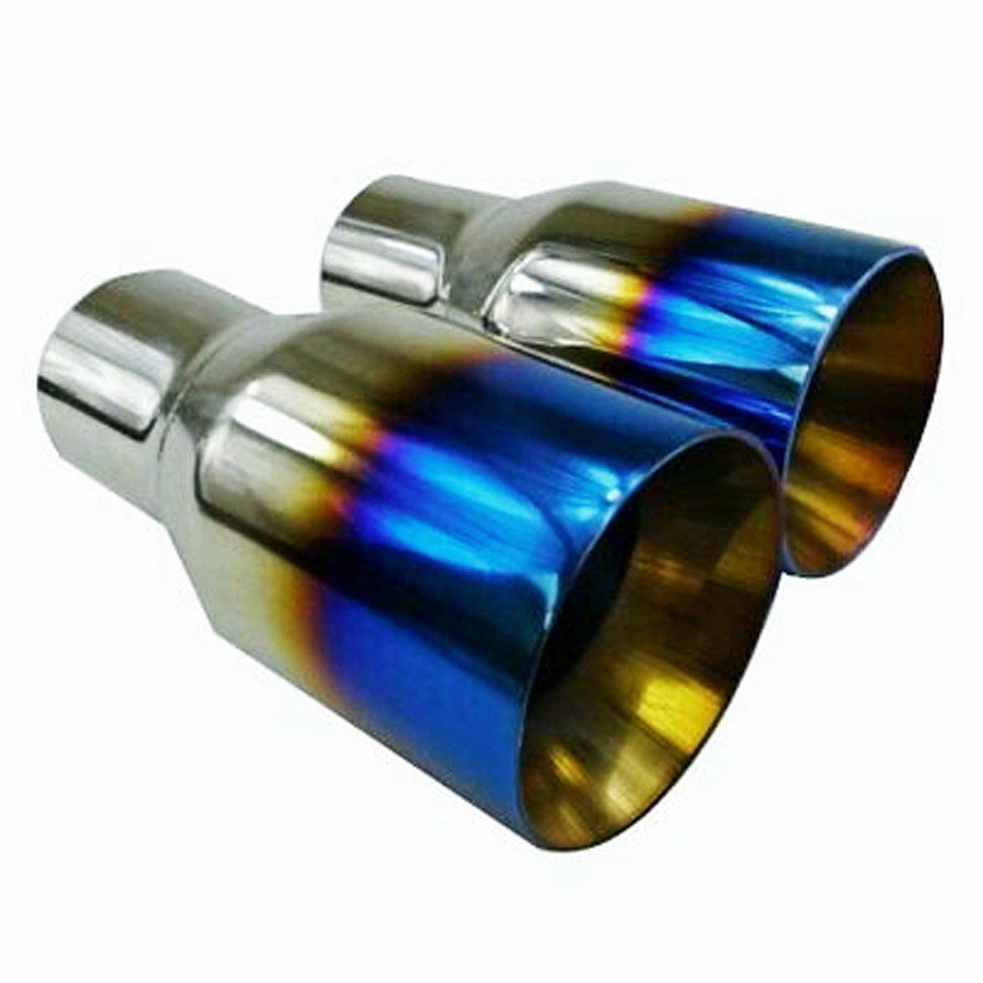 2PCS Polished Stainless Steel 2.5 In 3.5 Out Blue Burnt Exhaust Duo Layer Tip
