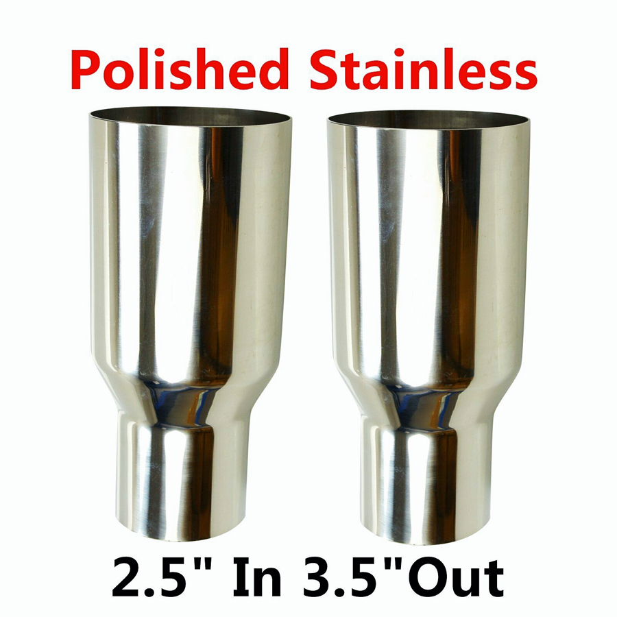 Polished Stainless Sliver Exhaust Single Layer Straight Tip 2X 2.5In 3.5 Out