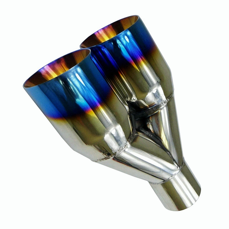 Polished Stainless Steel 2.5In 3.5Out 2X Blue Burnt Exhaust Duo Slanted Exhaust Tip
