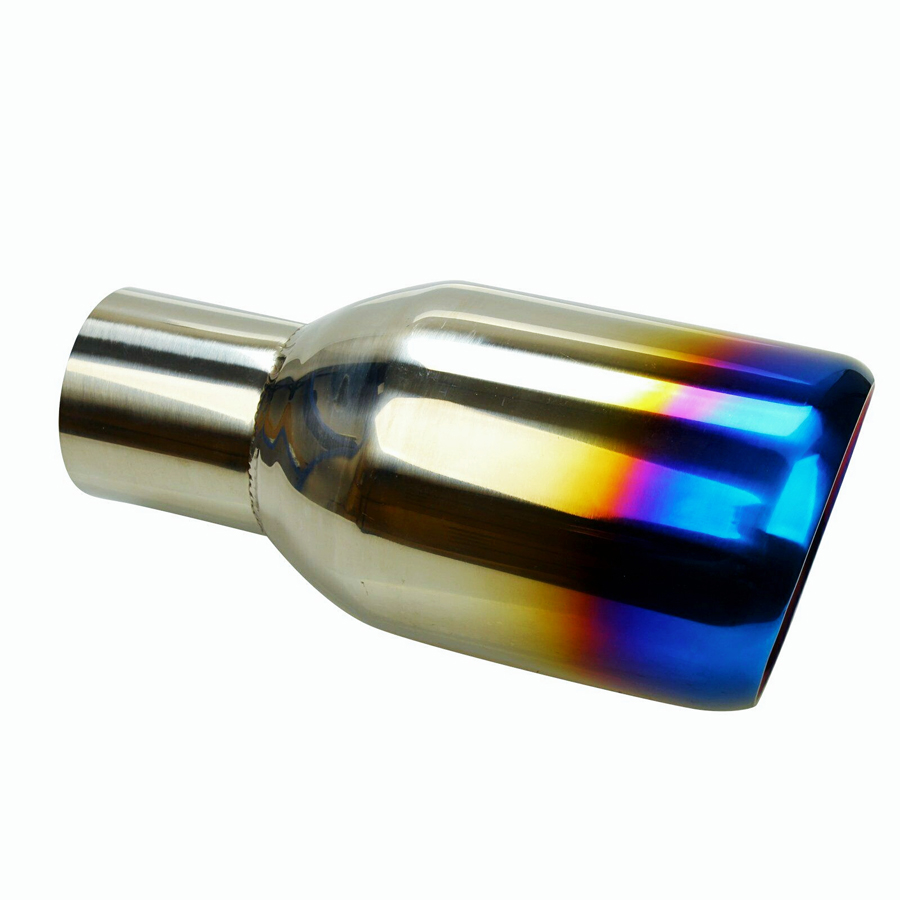 Polished Stainless Blue Burnt Exhaust Double Layer Slant Tip 2.5Inlet 4Out