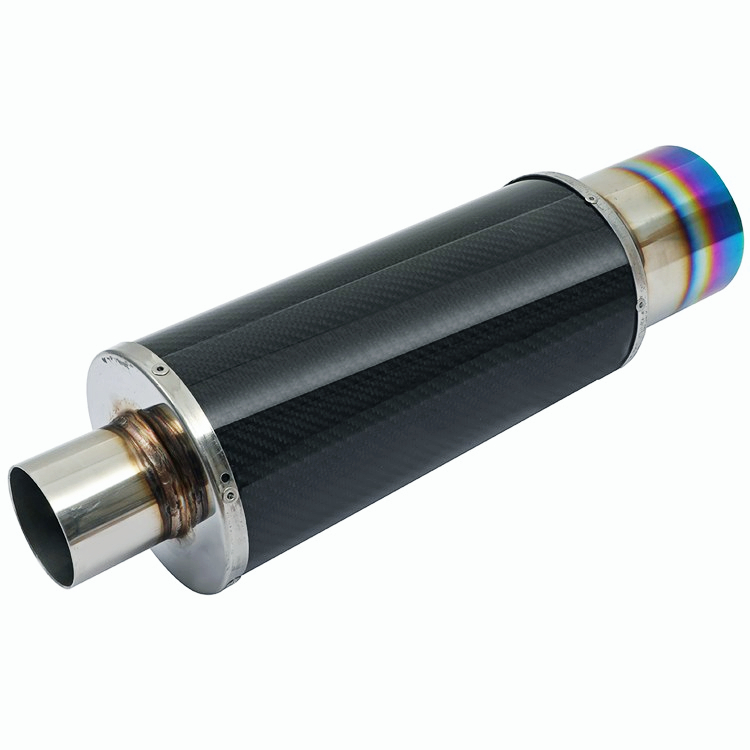 4" Rainbow Burnt Tip Carbon Fiber Weld-On Exhaust Muffler 2.5" Inlet Universal 1